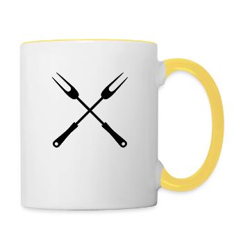 logo 2 fourchettes de barbecue çberkreuz pince à barbecue grill g - Mug contrasté - blanc/jaune - Droite