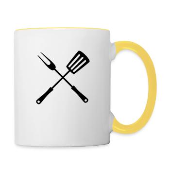 essen grillgabel pfannenwender werkzeug besteck gr - Tasse zweifarbig - Weiß/Gelb - Rechts