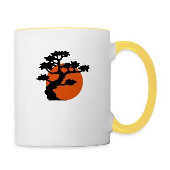 sonne abend mond nacht baum dekoration cool gaertn - Tasse zweifarbig - Weiß/Gelb - Rechts