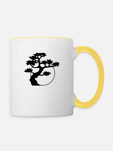 kreis sonne abend mond nacht baum dekoration cool - Tasse zweifarbig - Weiß/Gelb