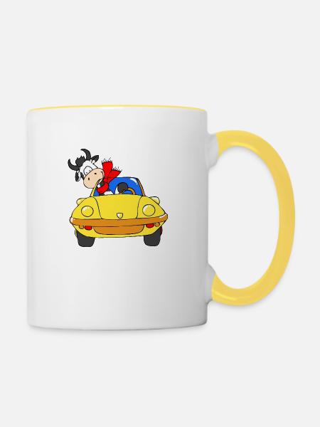 Cow driving car - Tasse zweifarbig - Weiß/Gelb
