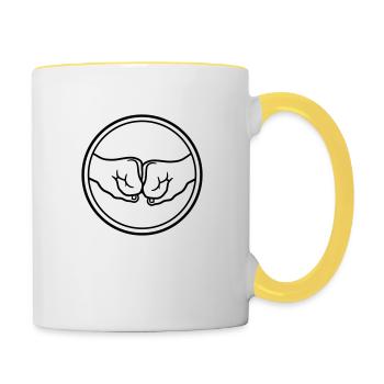 2 Bro Poing serré poings amis équipe salutation - Mug contrasté - blanc/jaune - Droite