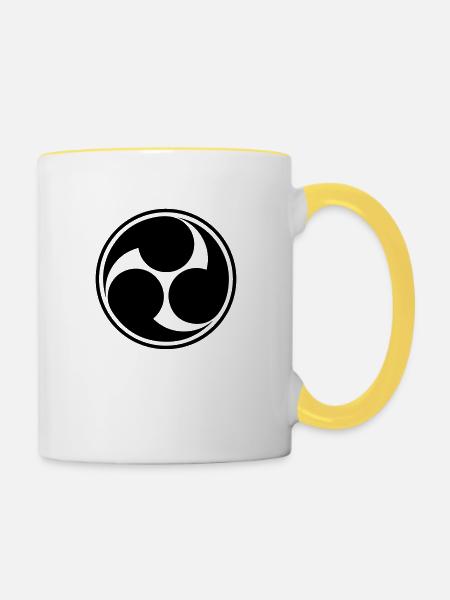 Shinto Tomoe Symbole japonais Karaté Judo Aïkido - Mug contrasté - blanc/jaune