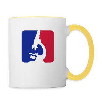 rot blau mikroskop logo wissenschaftler forscher f - Tasse zweifarbig - Weiß/Gelb - Rechts