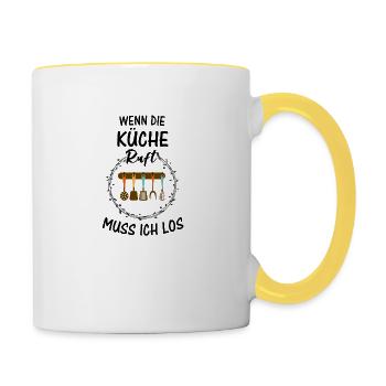Kochen Spruch Köchin Geschenk - Tasse zweifarbig - Weiß/Gelb - Rechts