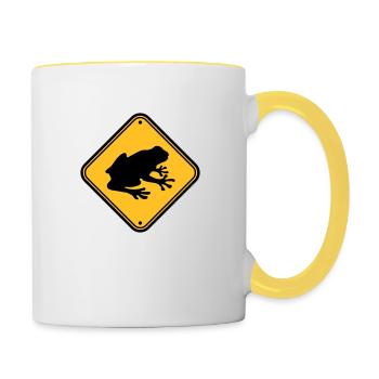 caution frog shield warning warning zon - Contrasting Mug - white/yellow - Right