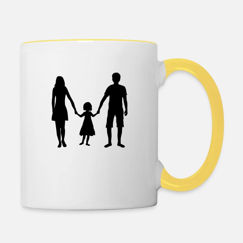 kleine familie mutter mama mom muttertag vater pap - Tasse zweifarbig - Weiß/Gelb