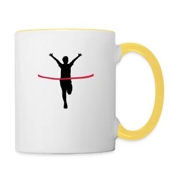 zieleinlauf rotes band ziel zielgerade rennen schn - Tasse zweifarbig - Weiß/Gelb - Rechts