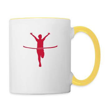 marathon finish red ribbon finish home straight - Contrasting Mug - white/yellow - Right
