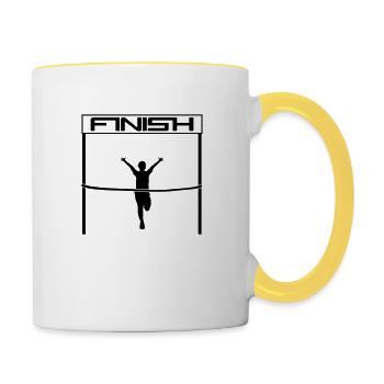 winner finish home straight finish red ribbon - Contrasting Mug - white/yellow - Right