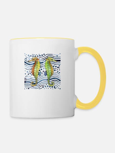 Seepferdchen - Tasse zweifarbig - Weiß/Gelb
