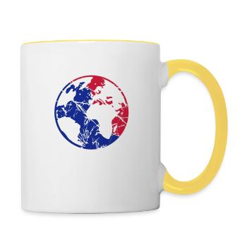rouge bleu terre planète monde voyage dans le monde - Mug contrasté - blanc/jaune - Droite