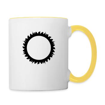 kreis ring planet stadt erde welt metropole silhou - Tasse zweifarbig - Weiß/Gelb - Rechts