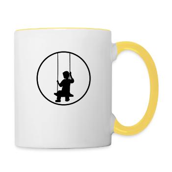 cercle de rock anneau rond silhouette solitaire trauri - Mug contrasté - blanc/jaune - Droite