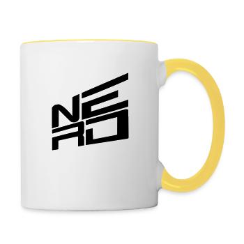 logo nerd text geek smart freak smart cool - Contrasting Mug - white/yellow - Right