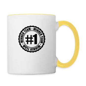 first 1 winner team friends red bars logo coo - Contrasting Mug - white/yellow - Right