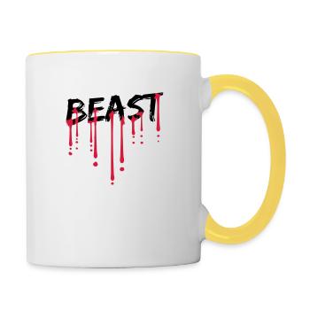 blood drop bodybuilder beast fashion monster strong - Contrasting Mug - white/yellow - Right