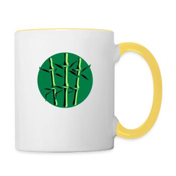 cercle rond logo 3 plantes de bambou nombreuses tige - Mug contrasté - blanc/jaune - Droite