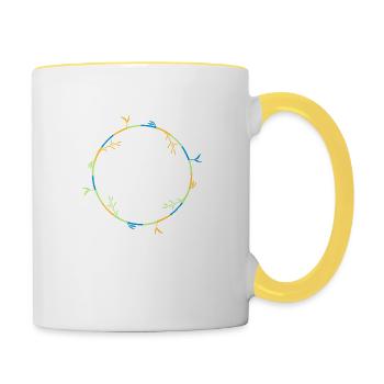 bunt kreis ring rund lange bambus pflanze silhouet - Tasse zweifarbig - Weiß/Gelb - Rechts
