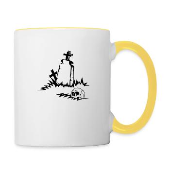tomb fatal cross cimetiere god crane dead - Contrasting Mug - white/yellow - Right