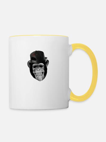 Cooler Affe - Tasse zweifarbig - Weiß/Gelb