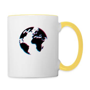3d terre planète monde continents carte lande mer - Mug contrasté - blanc/jaune - Droite