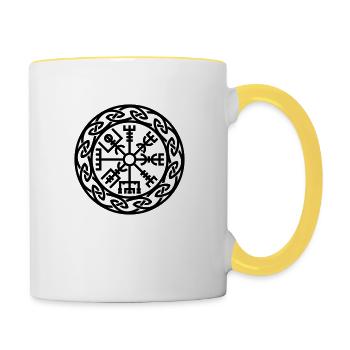 Vegvísir, Iceland, Magic Rune, Protection compass - Mug contrasté - blanc/jaune - Droite