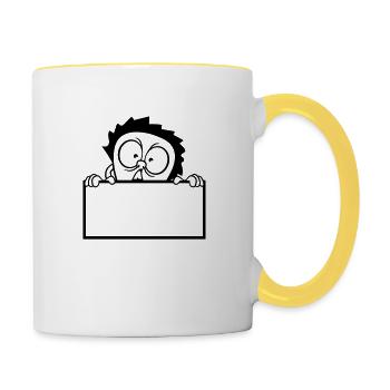 text shield hiding wall wall write erschr - Contrasting Mug - white/yellow - Right