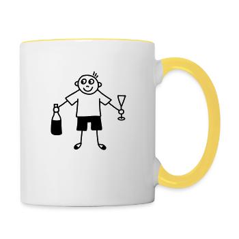 Mann mit Sektglas & Sektflasche - Tasse zweifarbig - Weiß/Gelb - Rechts