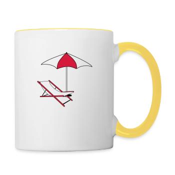 schirm sonnenschirm liegestuhl strandstuhl urlaub - Tasse zweifarbig - Weiß/Gelb - Rechts