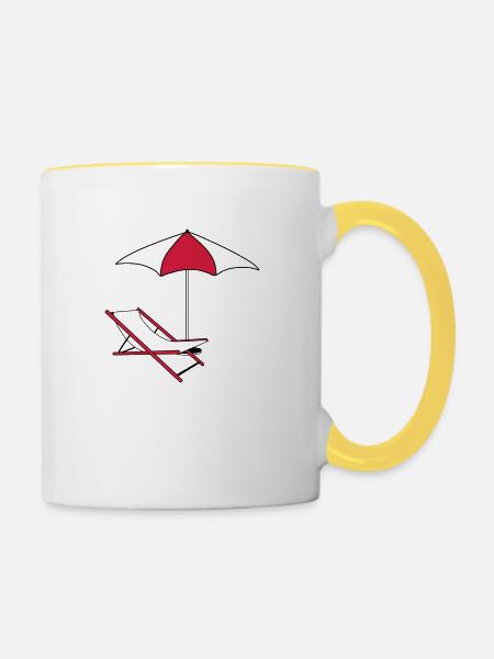 umbrella parasol deckchair beach chair holiday - Contrasting Mug - white/yellow