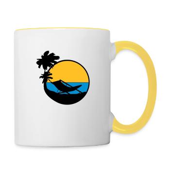 palmen sun silhouette lounge chair chaise de plage url - Mug contrasté - blanc/jaune - Droite