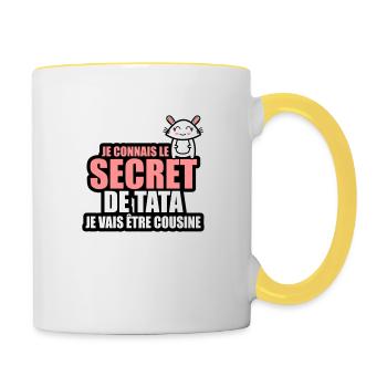je connais le secret de tata je vais être cousine - Mug contrasté - blanc/jaune - Droite