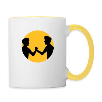 cercle de soleil autour de 2 amis équipe couple frère mains - Mug contrasté - blanc/jaune - Droite