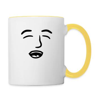 visage yeux bouche nez joie amusement rire belle - Mug contrasté - blanc/jaune - Droite
