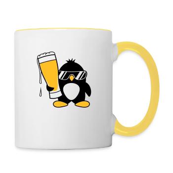 penguin sunglasses party celebrate beer alcohol gla - Contrasting Mug - white/yellow - Right