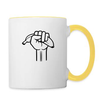 banane faust obst lecker hunger essen gesund hand - Tasse zweifarbig - Weiß/Gelb - Rechts