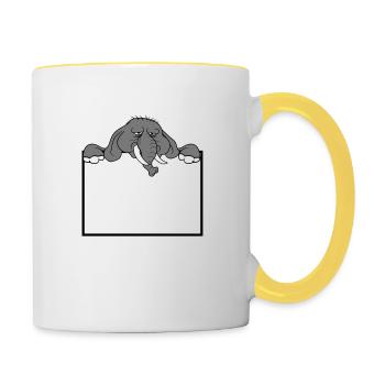 rahmen schild elefant traurig gesicht mauer text f - Tasse zweifarbig - Weiß/Gelb - Rechts