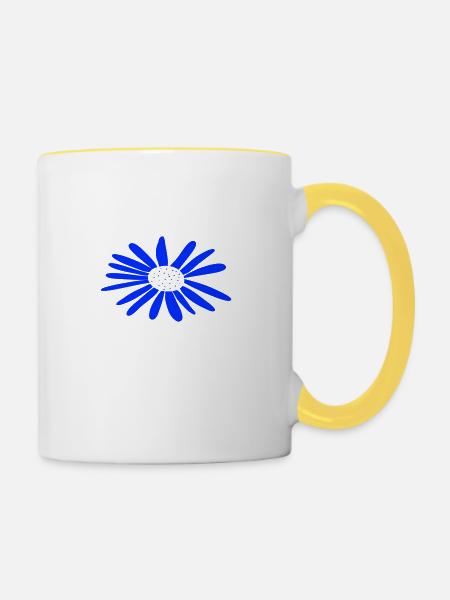 Blume Blau - Tasse zweifarbig - Weiß/Gelb