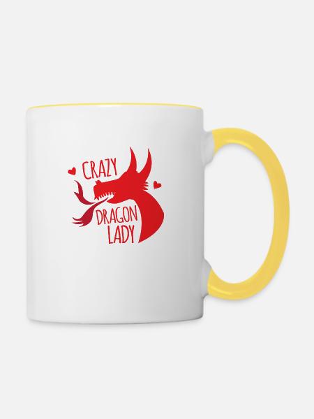 Verrückte Drachendame - Tasse zweifarbig - Weiß/Gelb