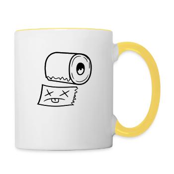 lustig tot gesicht abgerissen stueck toiletten pap - Tasse zweifarbig - Weiß/Gelb - Rechts