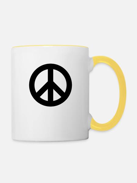 Peace Logo - Tasse zweifarbig - Weiß/Gelb