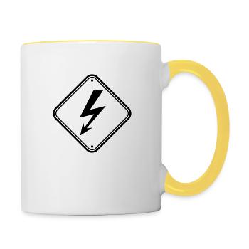 clipart schild hinweis elektrisch blitz strom ener - Tasse zweifarbig - Weiß/Gelb - Rechts