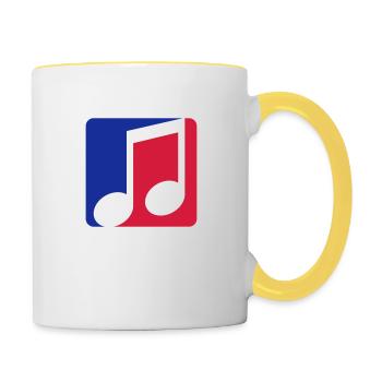 blue red button music note cool silhouette sign part - Contrasting Mug - white/yellow - Right