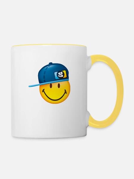Smiley Cap - Tasse zweifarbig - Weiß/Gelb
