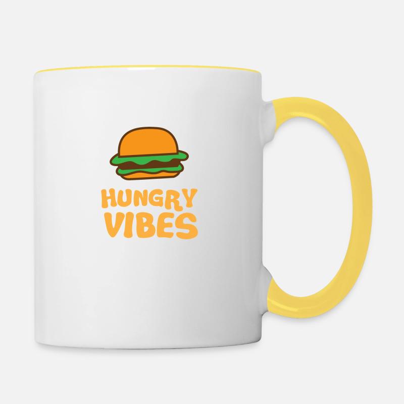 Hungrige Stimmung mit süßem Hamburger - Tasse zweifarbig - Weiß/Gelb