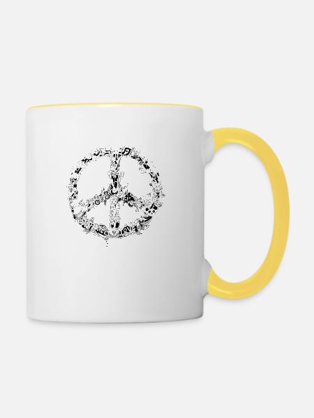 Friedenszeichen - Tasse zweifarbig - Weiß/Gelb