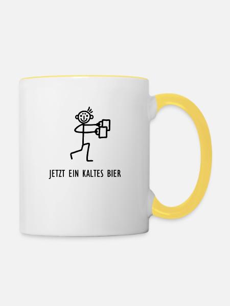 Strichmännchen - Kaltes Bier - Tasse zweifarbig - Weiß/Gelb
