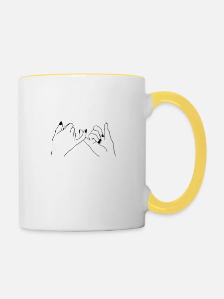 Zeichnung Freundschaft Hände Finger - Tasse zweifarbig - Weiß/Gelb