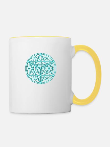 Graine de vie et tétraèdre - Mug contrasté - blanc/jaune